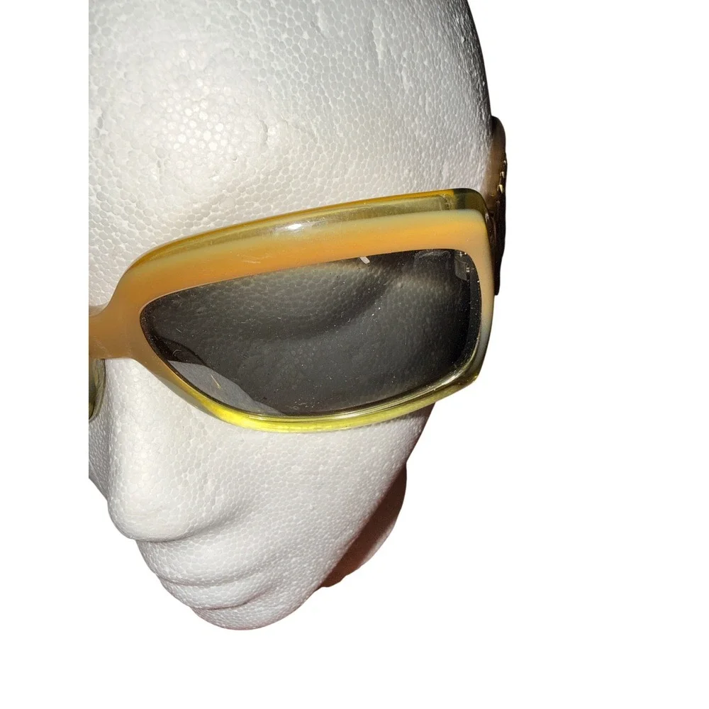 Betsey‎ Johnson BJ134 Khaki Yellow Studded Rectangular Sunglasses Retro Y2K